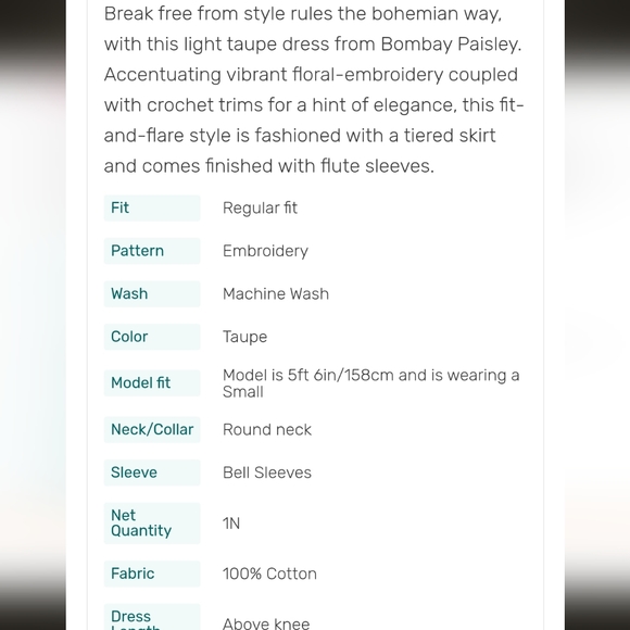 💛 NWT Bombay Paisley mustard yellow embroidered cotton dress - Picture 6 of 9